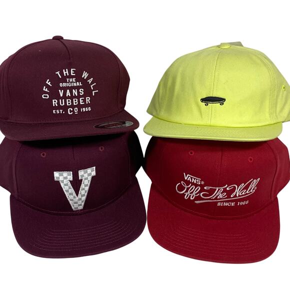 Vans Off The Wall Hat Cap Embroidered Neon Yellow Red Maroon Strap Lot 4 New - Picture 1 of 13
